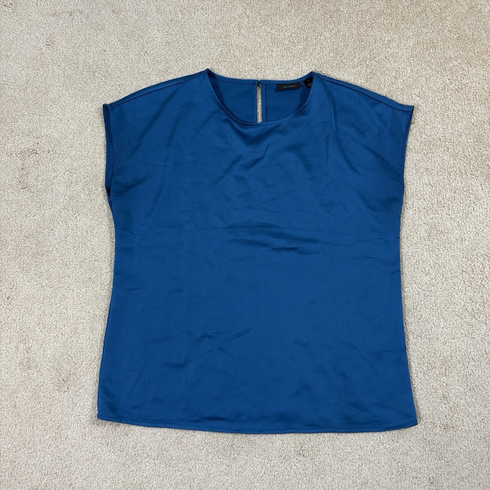 Halogen Cap Sleeve Satin Blouse Dark Teal Blue Small Luxe Workwear Top